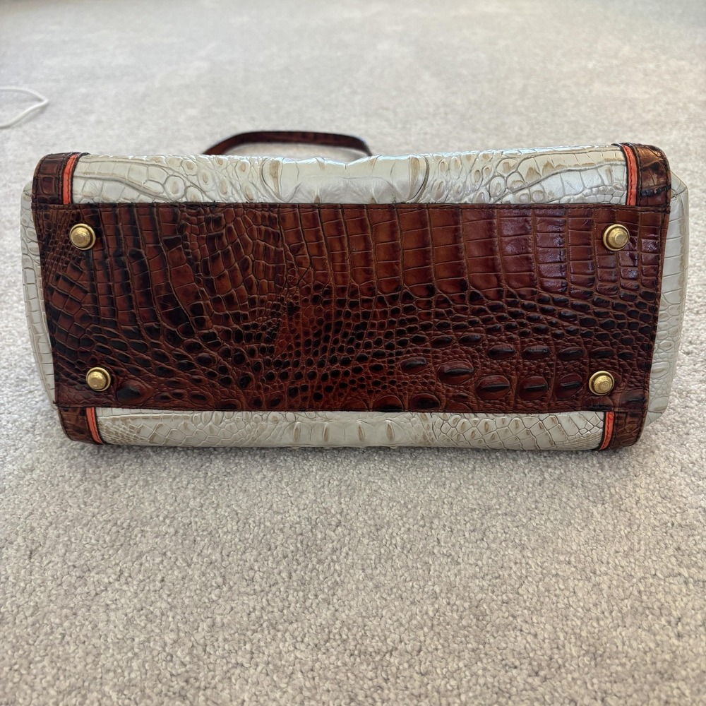 Brahmin Croc Embossed Satchel Bag Womens Medium Beige Brown Top Handle Classic - Picture 14 of 14